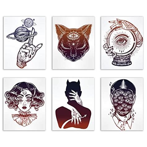 Occult Tattoo Prints - Set of 6 Alchemy Witch Devil Wall Art Decor ...