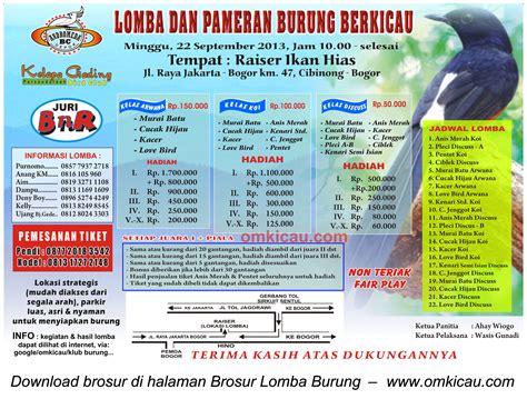 Enam Brosur Lomba Latpres Burung Terbaru Om Kicau