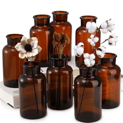 Buy Topzea Set Of 8 Amber Glass Vase 17oz Boho Flower Vase Bud Vases