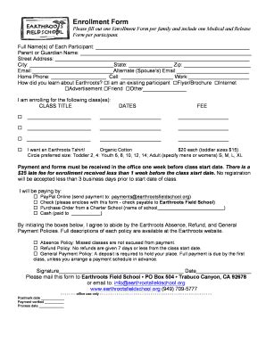 Fillable Online Revised Universal Enrollment Form Earthroots Field