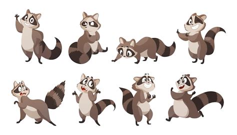 Premium Vector | Cute raccoon amuse cartoon wild forest animal with ...