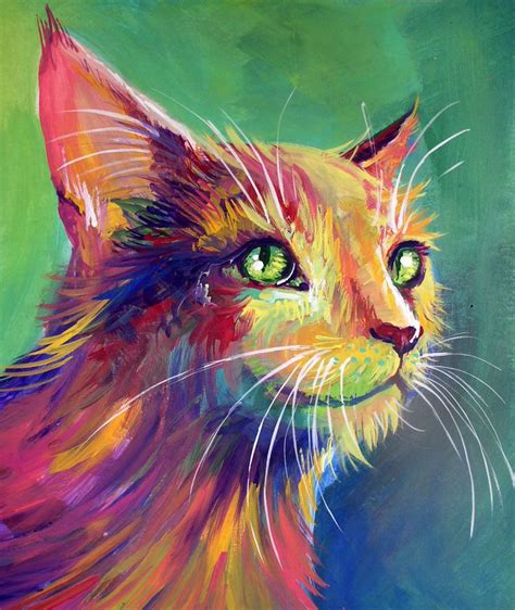 Colorful Cat 3 By San T With Images Cat Art Cat Art Painting Cat