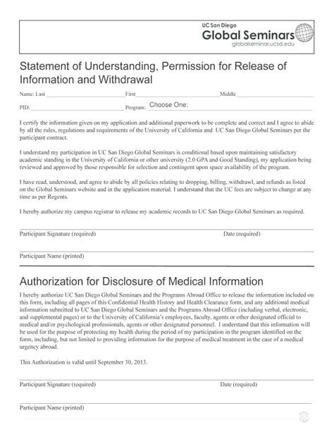 Fillable Online Icenter Ucsd Authorization For Disclosure Of Medical