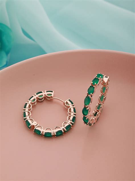 Buy Saraf RS Jewellery Green Rose Gold Plated Circular Hoop Earrings