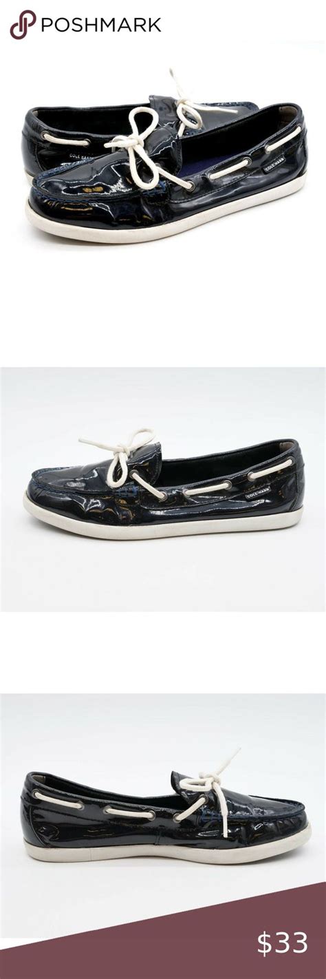 Cole Haan Boat Shoes Womens 10 Nantucket Camp Navy Blue Patent Leather Loafers Leather Loafers