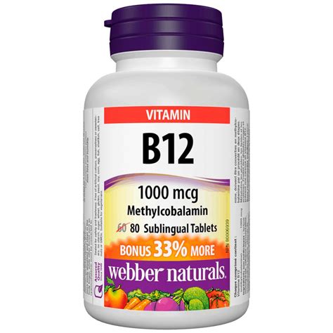 Webber Naturals Vitamin B12 Methylcobalamin 1000mcg Bonus 33 More