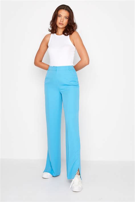 Lts Tall Womens Bright Blue Split Hem Wide Leg Trousers Long Tall Sally