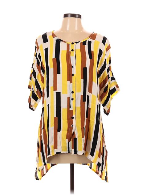 Masai 100 Viscose Color Block Stripes Multi Color Yellow Short Sleeve