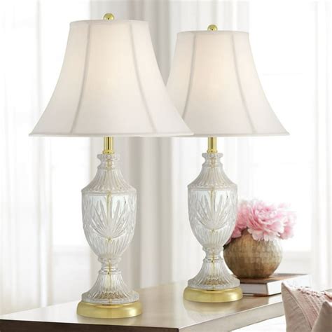 Regency Hill Traditional Table Lamps Set Of 2 Cut Glass Urn Brass White