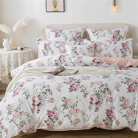 Fadfay Duvet Cover Set Queen Pink Rose Floral Bedding