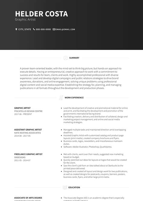 Graphic Artist Resume Sample