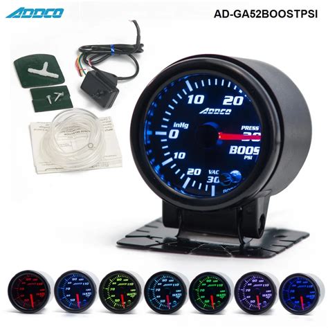 Auto 2 52mm 7 Color Led Smoke Face Psi Turbo Boost Gauge Meter With