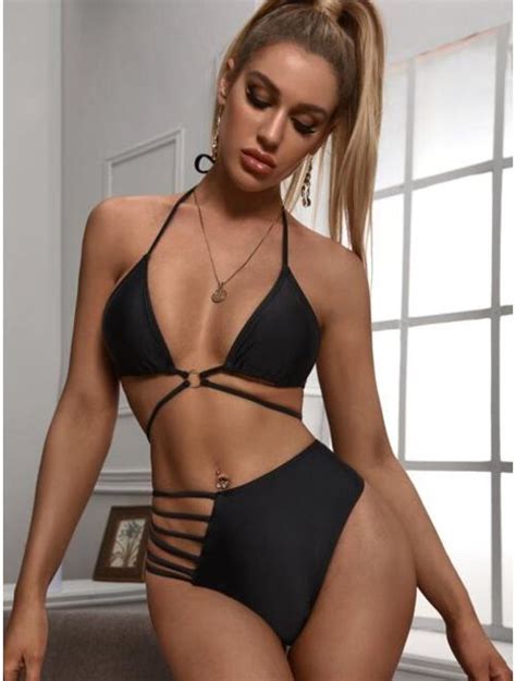 Buy Tie Back Triangle Top With High Waist Bikini Online Topofstyle