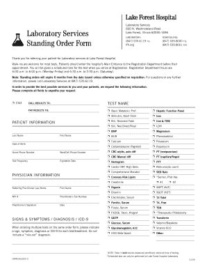 Fillable Online Lfh Laboratory Services Standing Order Form Lake