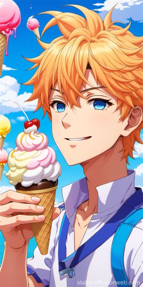 Gojo Satoru Enjoying Ice Cream Stable Diffusion Online