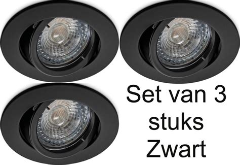 Inbouwspots Zwart Set Van 3 Stuks Zwart Met Ledlamp 230 Volt Led