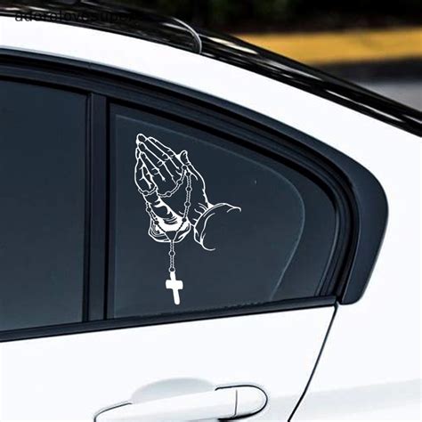 Ad1my Car Praying Hands With Rosary Sticker Decals Religious Christian Vinyl Decal Waterproof