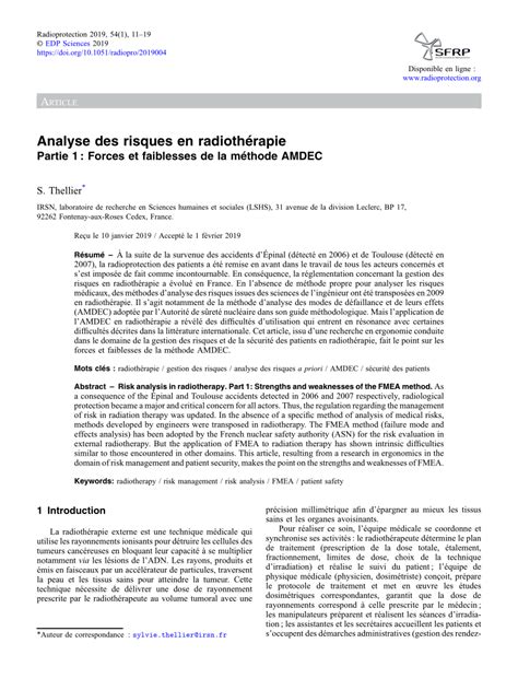 PDF Analyse des risques en radiothérapie Partie 1 Forces et