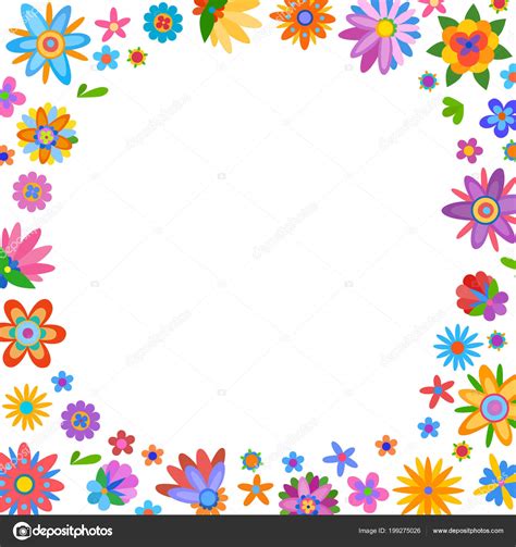 Cartoon Style Frame Flowers Congratulations Cheerful Happy Flowers ...