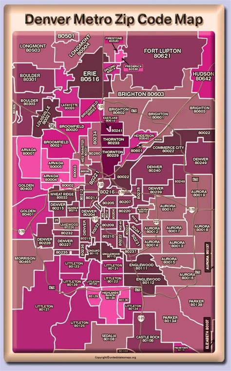 Denver Zip Code Map With Surrounding Areas (Printable)