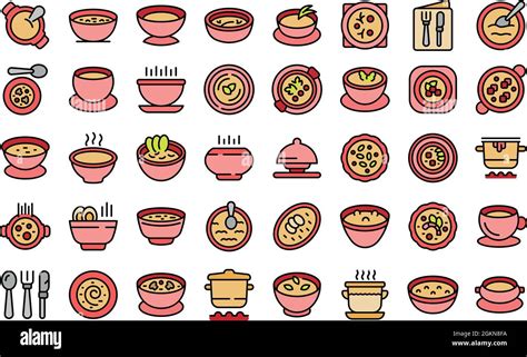 Cream Soup Icons Set Outline Vector Meal Soup Cream Bowl Stock Vector