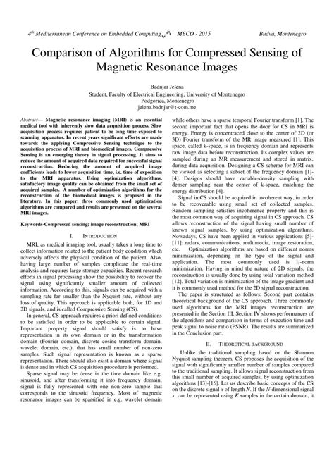 (PDF) Comparison of Algorithms for Compressed Sensing of Magnetic Resonance Images