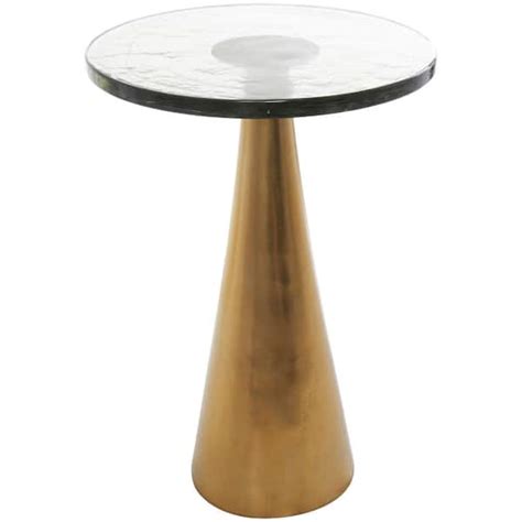 Litton Lane In Gold Cone Geometric Large Round Glass End Table With