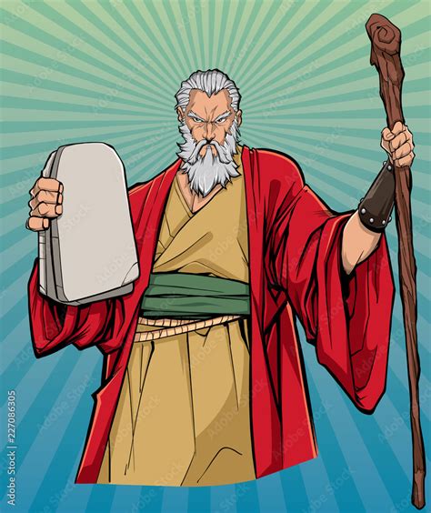 Portrait of Moses holding the stone tablets with the Ten Commandments ...