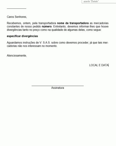 Modelo de Reclamação por Divergência Modelo Simples