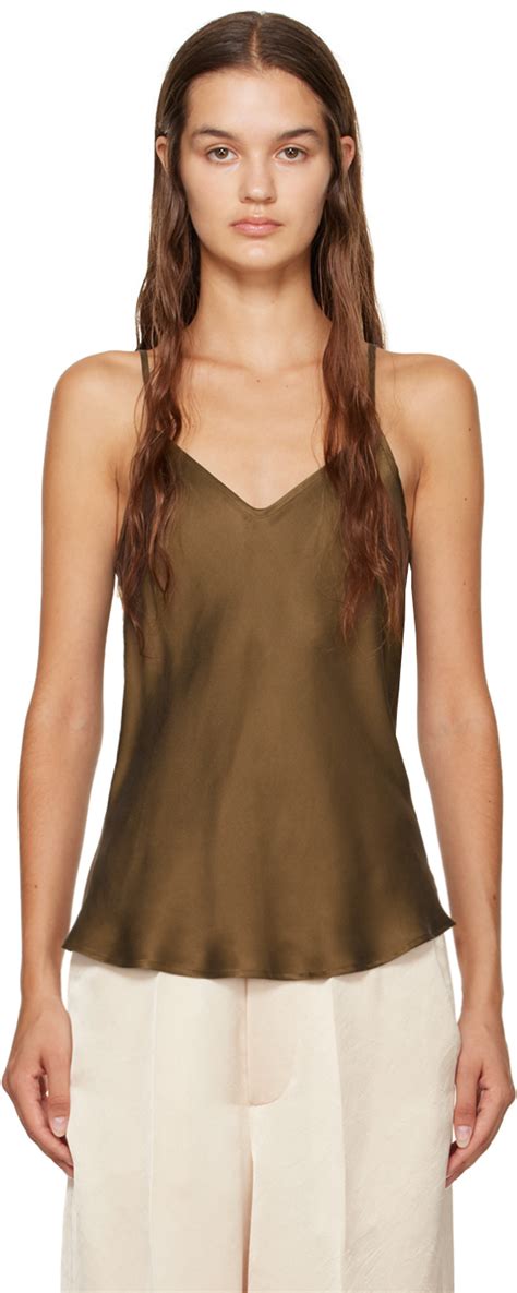 Silk Laundry Brown Bias Cut Tank Top Silk Laundry