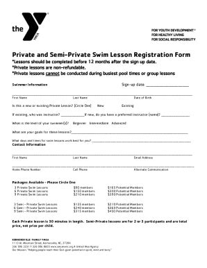 Fillable Online Private And Semi Private Swim Lessons Registration Form