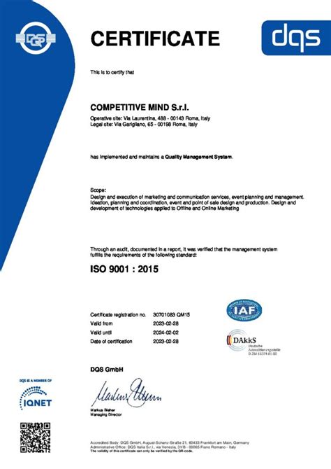 Iso 90012015 Certificate • Competitive Mind Srl