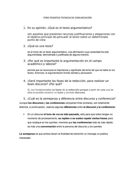 FORO Tematico Tecnicas DE Comunicación - FORO TEMATICO TECNICAS DE