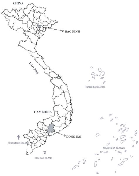 Location of Bac Ninh and Dong Nai provinces on a map of Vietnam ...