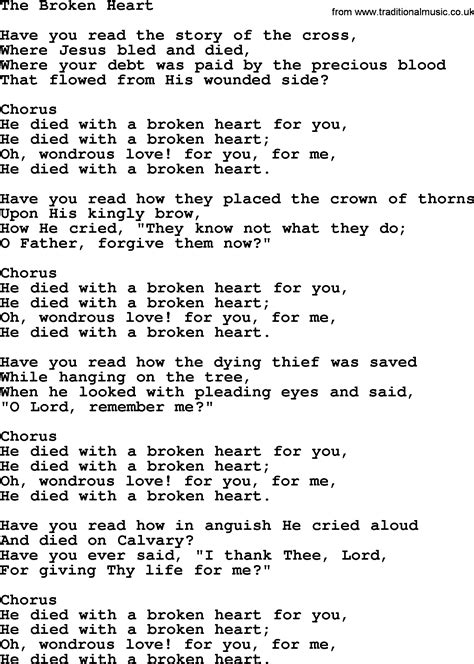 Baptist Hymnal Christian Song The Broken Heart Lyrics With Pdf For Printing