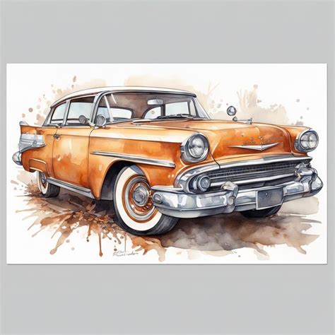 Premium Photo | Vintage watercolor american carvintage car watercolor ...