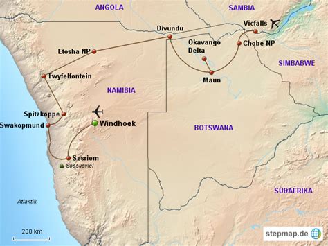 Stepmap Tage Namibia Botswana Simbabwe Landkarte F R S Dafrika