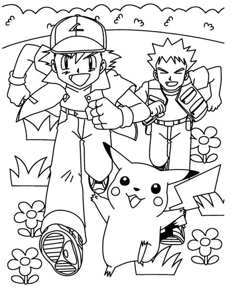 Dibujos para colorear de Pokémon Ash Brock y Pikachu Dibujos para