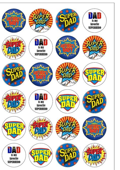 24 PRECUT Superdad Superhero Fathers Day Edible Wafer Paper Cake