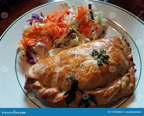 Scottish Food Baked Meat Pie with Carrot Salad Stock Image - Image of ...