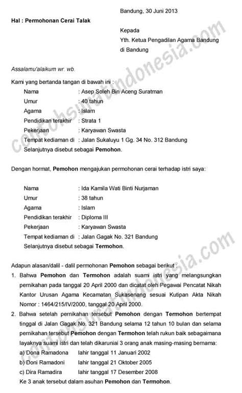 Contoh Surat Gugatan Cerai Talak Perumperindo Co Id