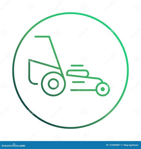 Vector Lawn Mower Icon With Trendy Line Art Style Mowing Grass Linear