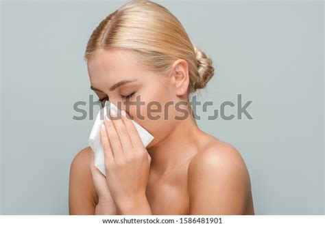 Naked Woman Closed Eyes Holding Tissue Stock Photo 1586481901 Shutterstock
