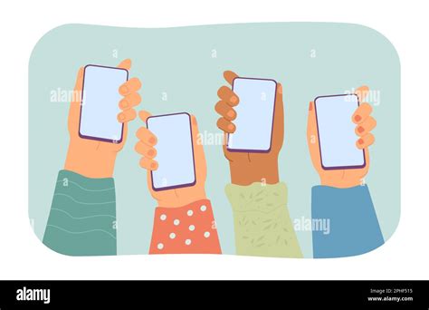 Human Hands Holding Mobile Phones With Blank Screens Stock Vector Image