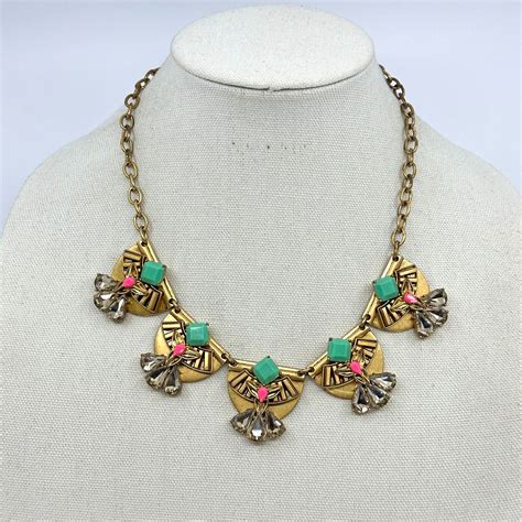 Stella And Dot Necklace Davina Art Deco Rhinestone Gold Gem