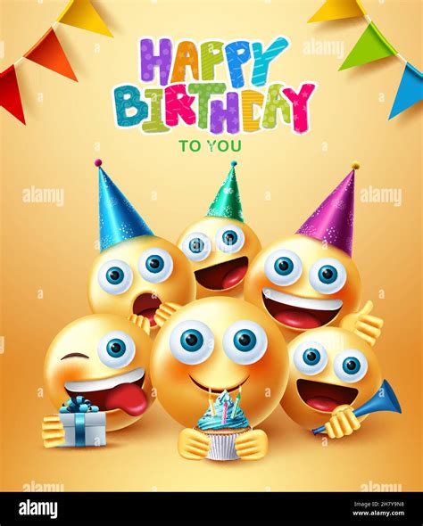 Smileys Birthday Greeting Vector Design Happy Birthday Text With