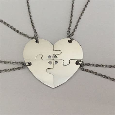 4 Stainless Steel Heart Puzzle Necklaces 4 Piece Puzzle Necklaces