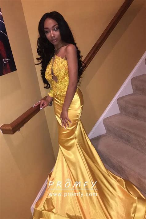 Unique Floral Gold Lace And Shiny Satin African American Mermaid Prom