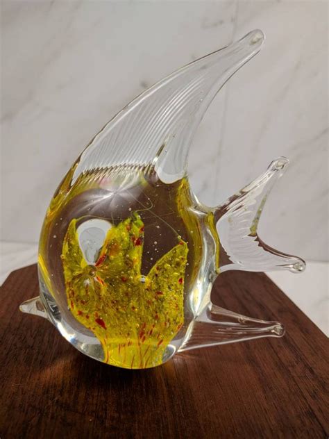 Murano Style Art Glass Angel Fish Figurine Paperweight Yellow Etsy