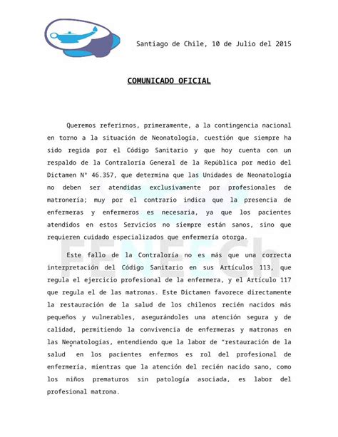 DOCX Comunicado Oficial FENEECh Situacion Neonatologia DOKUMEN TIPS